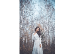 Beautiful lady in a birch forest (3)