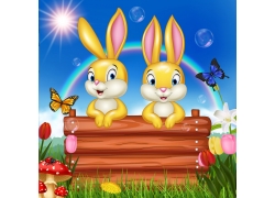 卡通兔子復活節背景