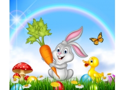 卡通兔子復活節背景