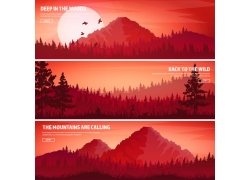 红色山峰树林卡片