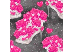 粉色玫瑰高跟鞋底纹背景