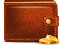 橙色钱包和硬币