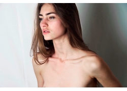 人,海洋德莱乌,面对,简单的背景,模型,妇女,黑发,裸露的肩膀6123