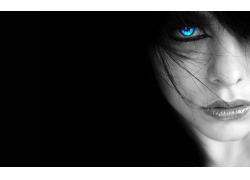 人,选择性着色,蓝眼睛,数字艺术,面对,妇女,模型,简单的背景,黑色