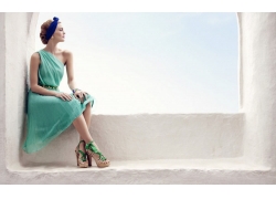 人,妇女,模型,坐在,高跟鞋,连衣裙29558