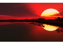 日落,红太阳,海滩,天空,景观,反射,阳光,性质98725