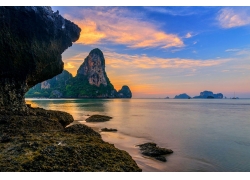 摄影,景观,热带,海滩,岛,海,日落,岩石,泰国415803