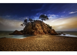 摄影,景观,砂,海滩,岩石,海,云,树木,日落,西班牙381537