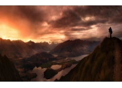 景观,山,日落,云,天空,摄影师,新西兰,峡湾,水250480