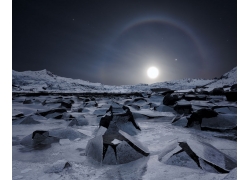 景观,长时间曝光,晚,山,冬季,雪,岩,冰,月亮,月光,罗弗敦,挪威,西