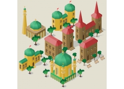 Muslim_mosque_tower_with_domes_design_isometric01