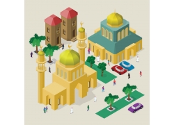 Muslim_mosque_tower_with_domes_design_isometric11