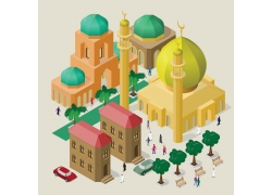 Muslim_mosque_tower_with_domes_design_isometric13