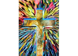 十字架物品油画艳丽基督教高清图片
