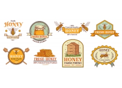 蜜蜂蜂蜜产品标签主题矢量插画设计