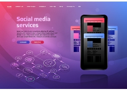 紫色渐变互联网信息技术主题网页插画设计