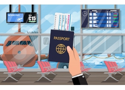 候機室與護照主題矢量素材圖片