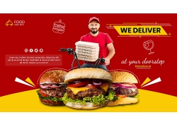 食物汉堡包与外卖送餐主题海报设计